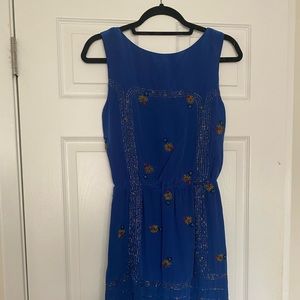 Anthropologie Blue Beaded Mini Dress